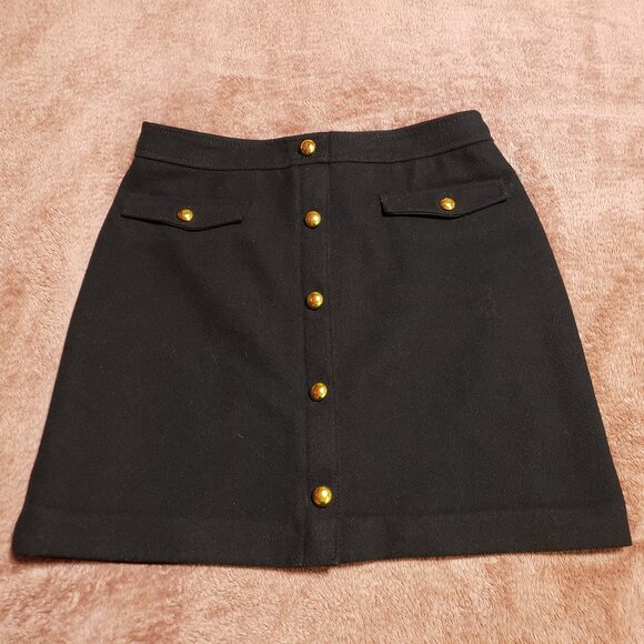 Loft Black Wool Blend Lined Mini Skirt with Gold Button Detailing - Picture 1 of 7